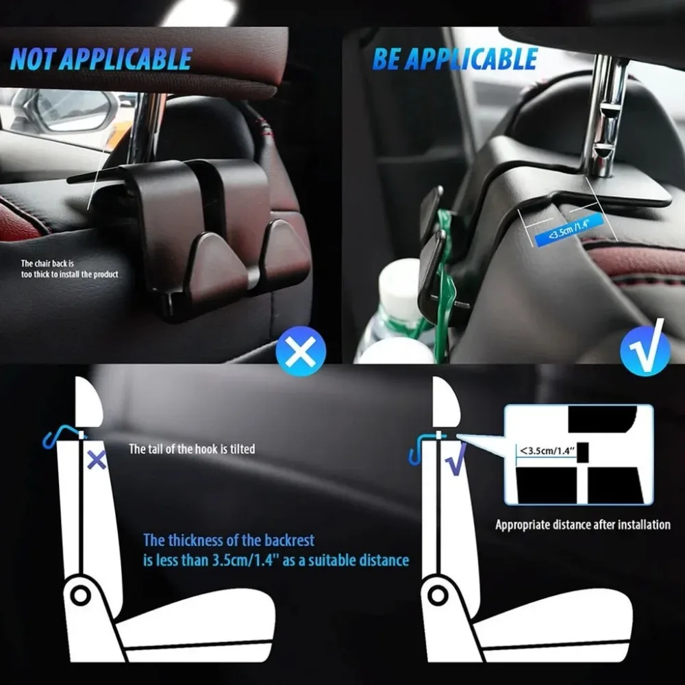 1/2PCS Gancio per poggiatesta per seggiolino auto Confezione da 4 ganci Organizzatore di stoccaggio universale per borsa Borsa Cappotto adatto per auto universale per veicoli Nero