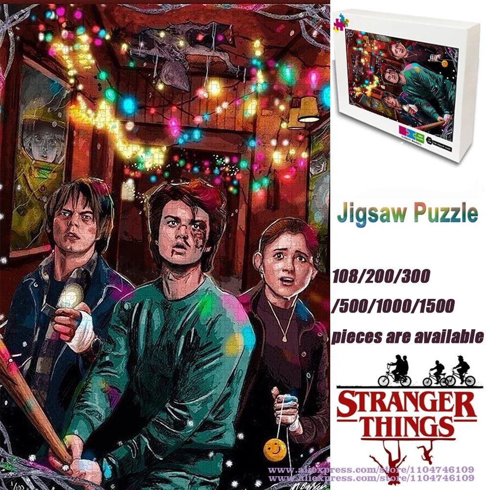 Stranger Things Puzzle Jigsaw Funny Puzzles 108/200/300/500/1000/1500Pcs Intelligence Puzzles for Kids Creative Puzzles Gifts