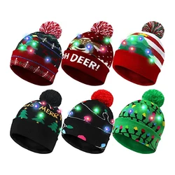 Christmas Hats With Led Light Christmas Light Up Sweater Knitted Beanie Xmas Hat for Adults Kids New Year's Christmas Decor 2022