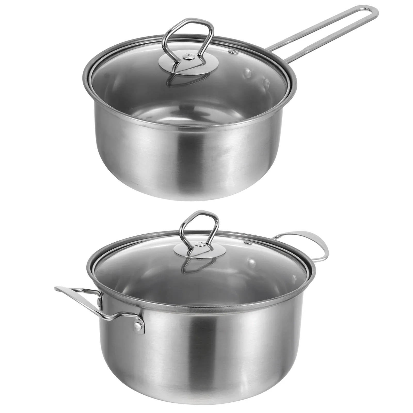 

2Pcs Stainless Steel Milk Soup Pot Cooking Pot Kitchen Cookware Multi-Purpose Metal Cooking Pan Kitchen Cookware