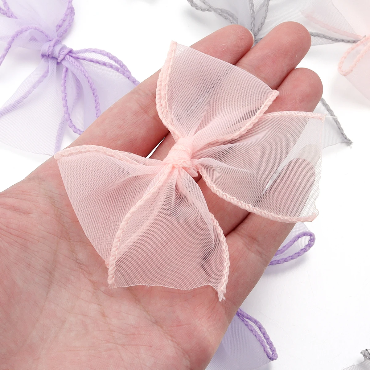 10Pcs/Lot 8cmx8cm Ribbon Width 4cm Cute Organza Tulle Fishtail Ribbon Bowks For DIY Sewing Crafts Bouquets Party Christmas Decor