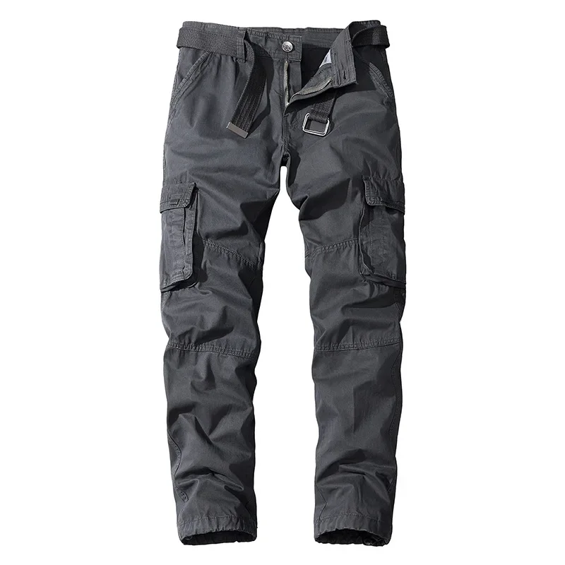 Cargo Pants Men Cotton Full Length Mens Casual Pants Outdoor Military Multi Pocket Cargo Trousers Men Solid Pants No Belt ZL190