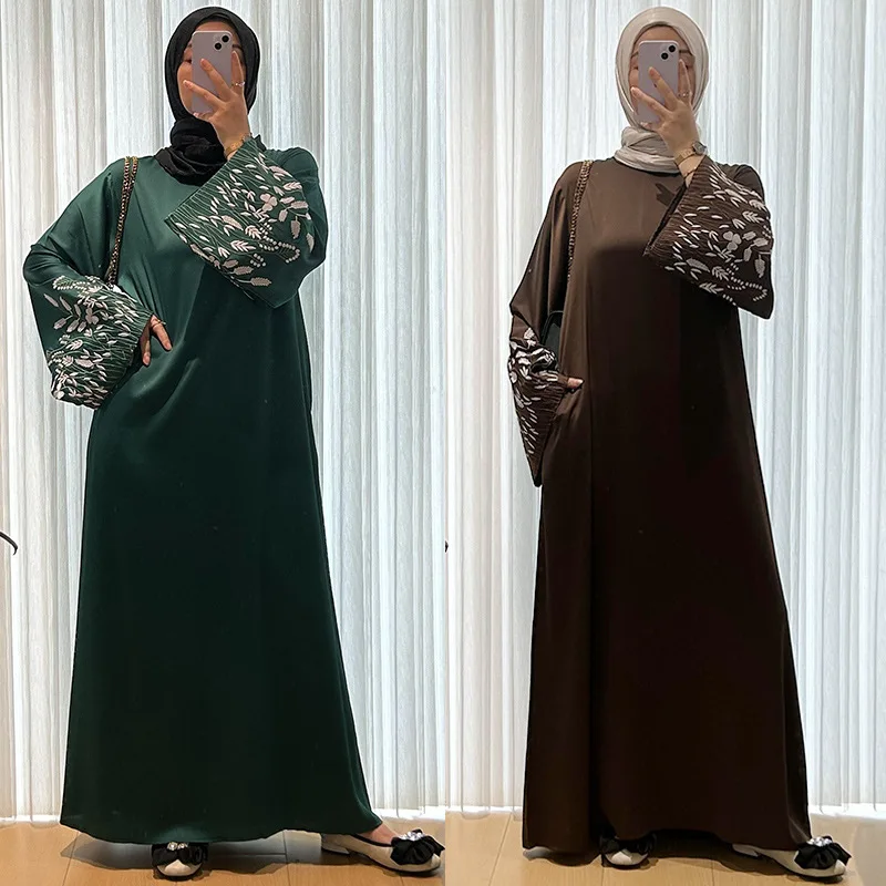 

Maxi Abayas Dress Women Embroidery Long Robe Lace Up Vestidos Jalabiya Kaftan Islam Morocco Eid Ramadan Muslim Dubai Dresses