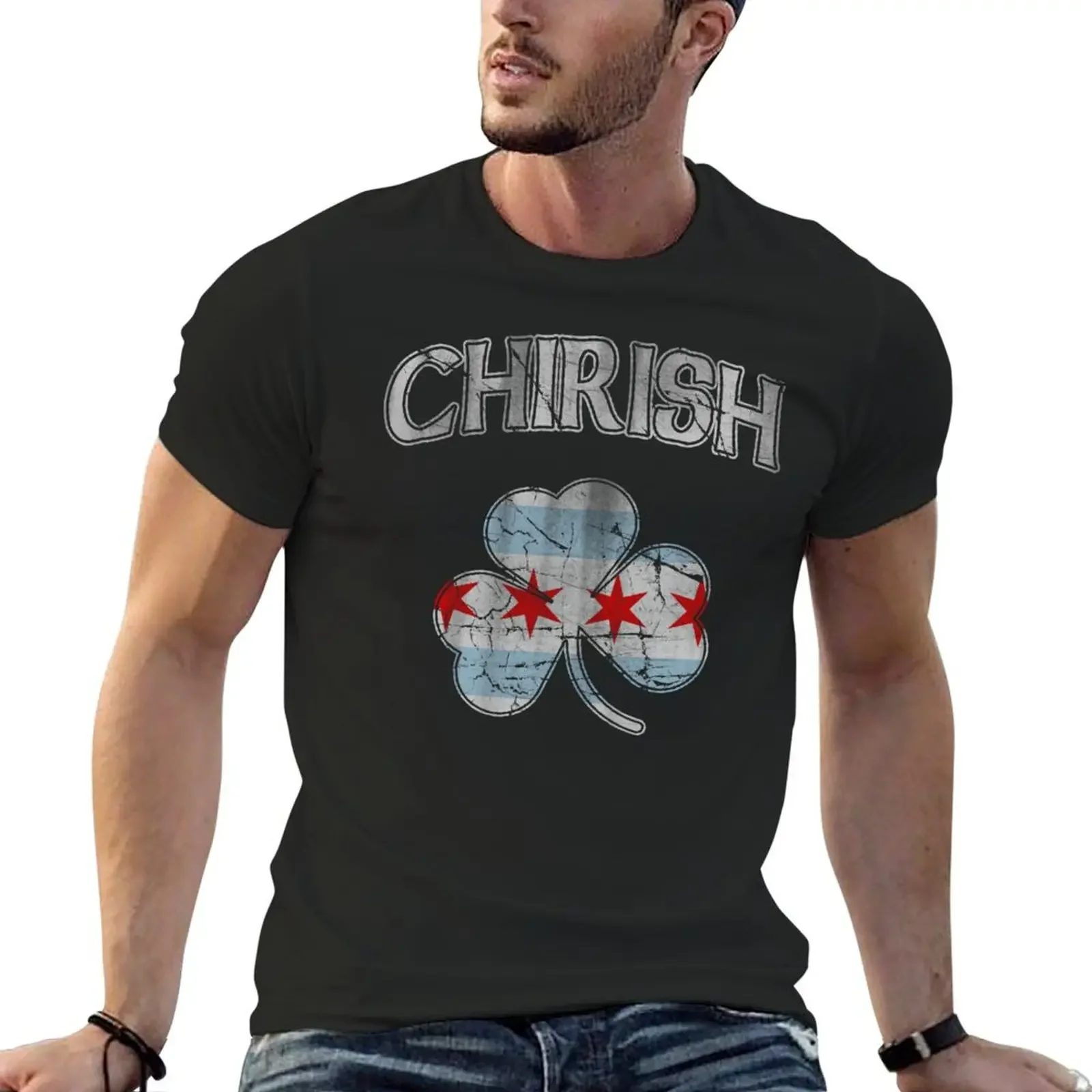 

Chirish Flag of Chicago Shamrock T-Shirt custom shirt quick drying mens designer t shirt