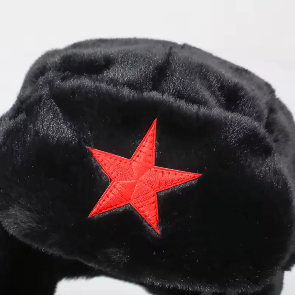 Gorro de invierno para hombre con pentagrama, estilo Lei Feng, con orejeras, gorro de aviador, gorro de cazador ruso.