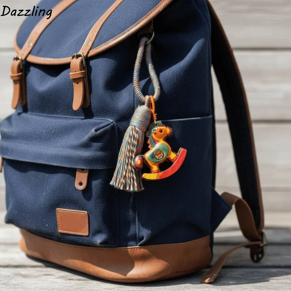 

Wooden Horse Keychain Traditional Handmade Mobile Phone Chain Cartoon Lucky Mascot Horse Pendant Bag Decoration