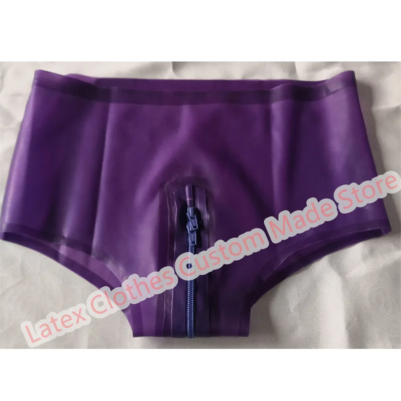 Transparent Purple Latex Shorts Panties Sexy Short Briefs with Zip Fetish Underwear for Women