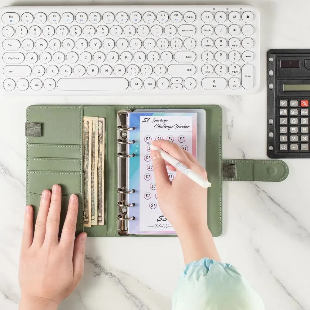 PU Leather Envelope Challenge Binder Refillable Challenging Money Saving Binder Savings Handbook Storage Wallet