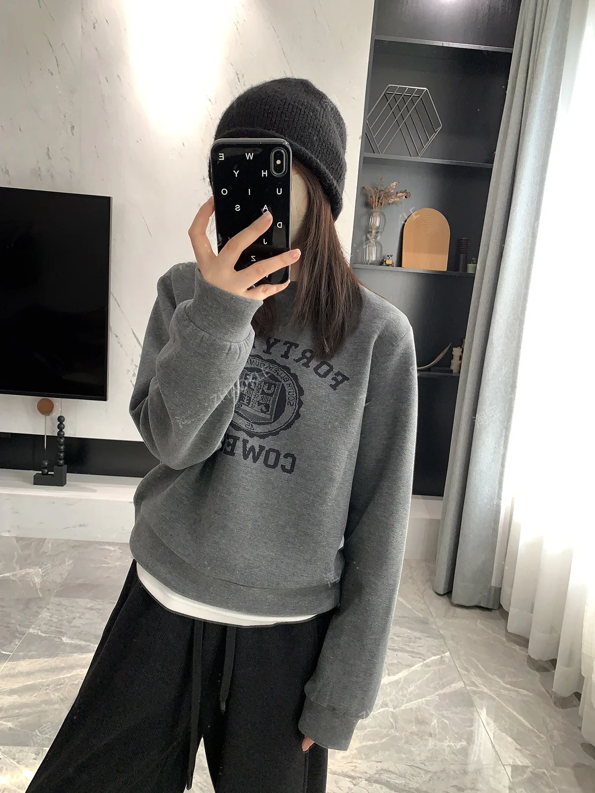 

Chic American Letter Sweatshirt round Neck Short Style Air Fleece Women's Casual Comfortable Spring Fashionable Streetwear