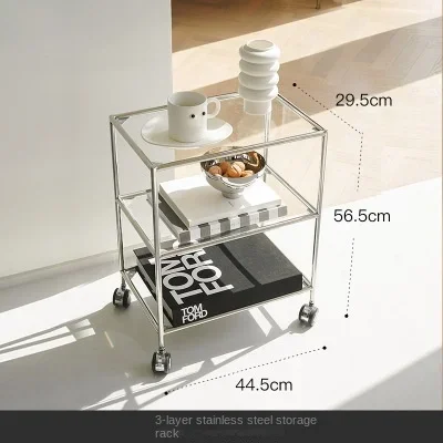 Creative Coffee Modern Tables Kitchen Stainless Steel Designer Side Table Movable Glass Table Home Furniture Storage Rack