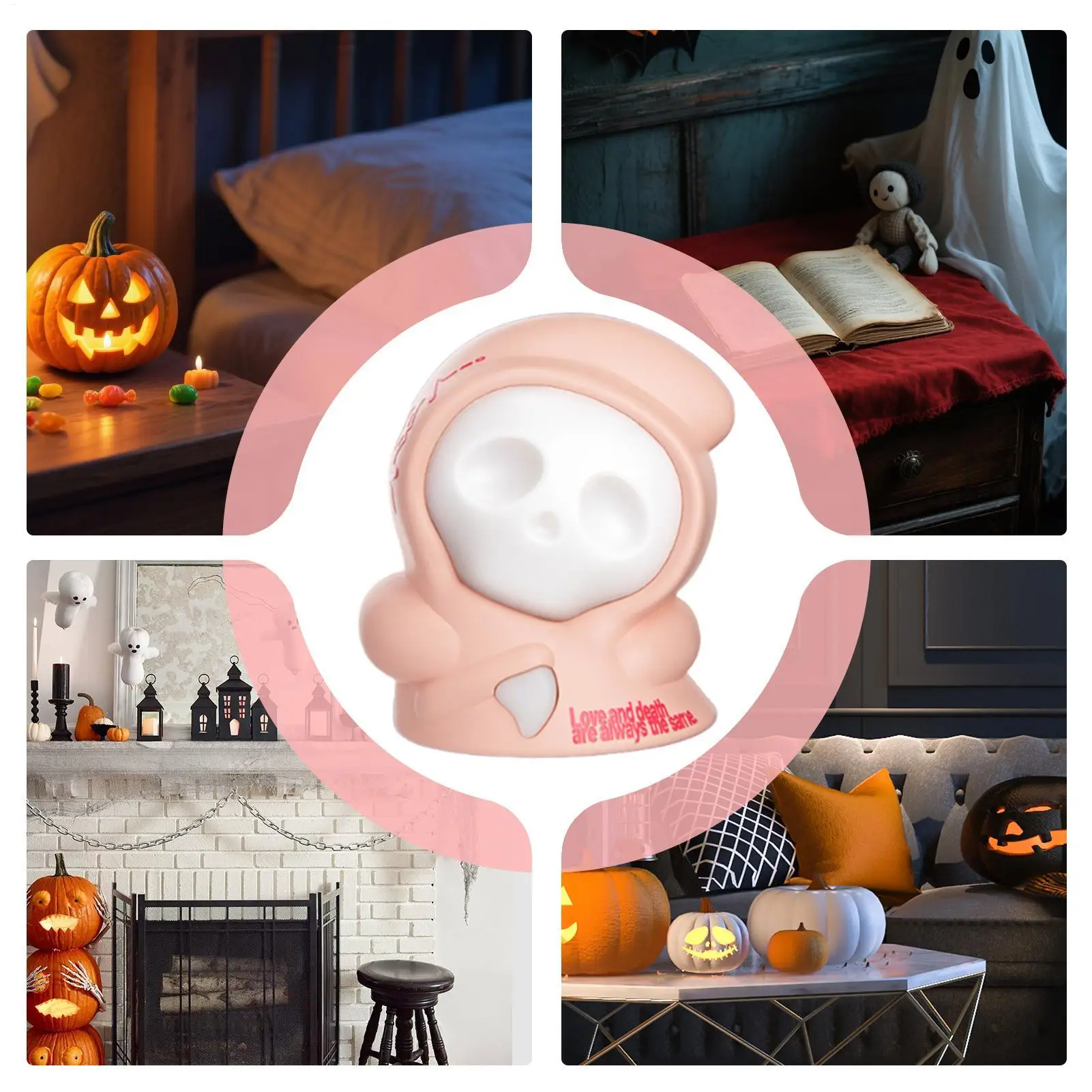Ghost Night Light 3-Color Halloween Ghost Night Light Interactive Lamp With Pull-Back Wheels Decor For Home Hallway Desk Nursery
