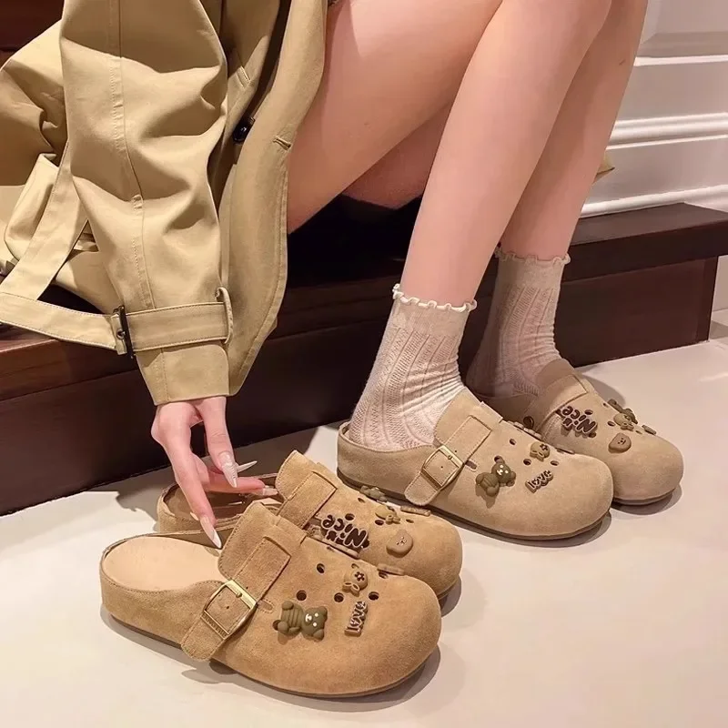 Women Suede Clogs Slippers Soft Insole Sandals with Arch Support Shoes Outdoor Beach Suede Clogs Slippers Women New Sandals