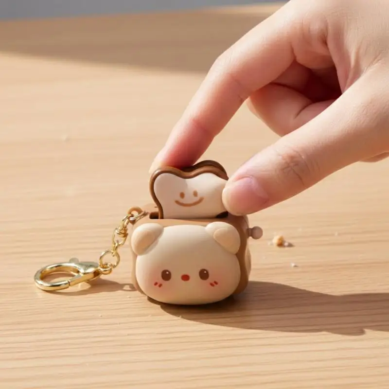 【DY】Cute Bread Machine Creative Keychain,Animal Toast Keychain Stress-relieving Accessory Exquisite Keychain Cartoon Small Gift