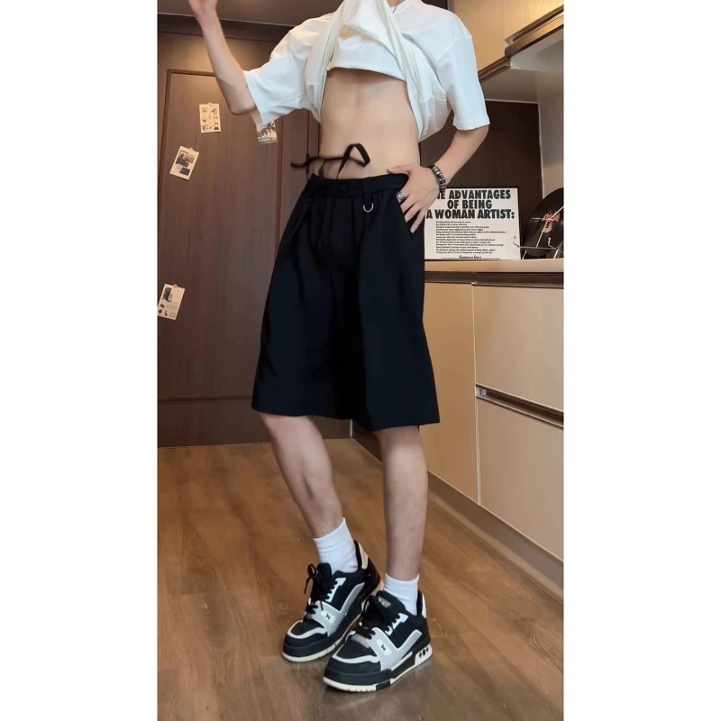 

Повседневные костюмы и шорты. Мужские высококачественные свободные широкие брюки из ледяного шелка с драпировкой. Свободные брюки с пятью точками. Новинки 202. Товары для секса Jorts.