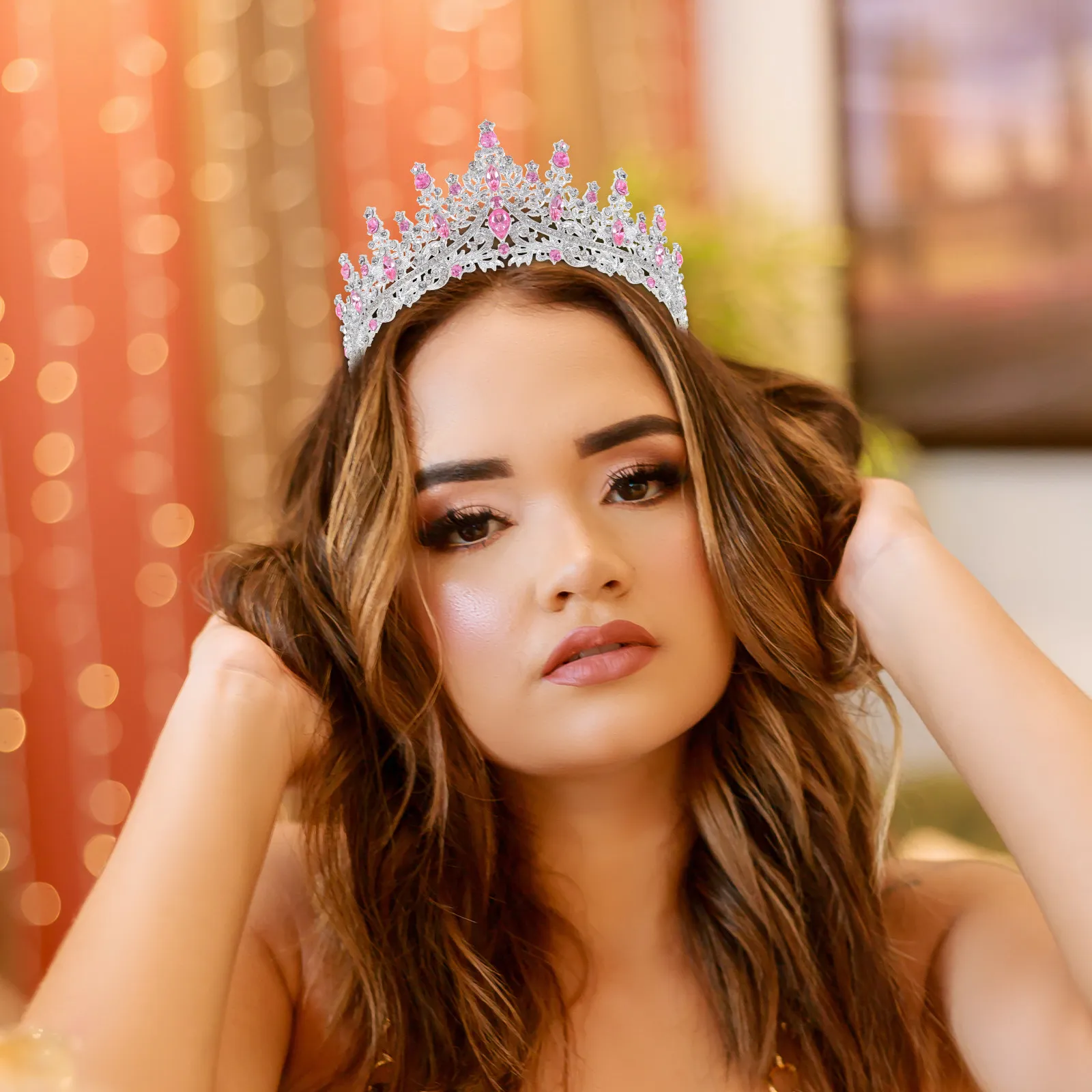 Rhinestone Crown Hairband Elegant Bridal Wedding Birthday Party Headpiece Tiara Queen Accessory Birthday Crowns for Women view 3