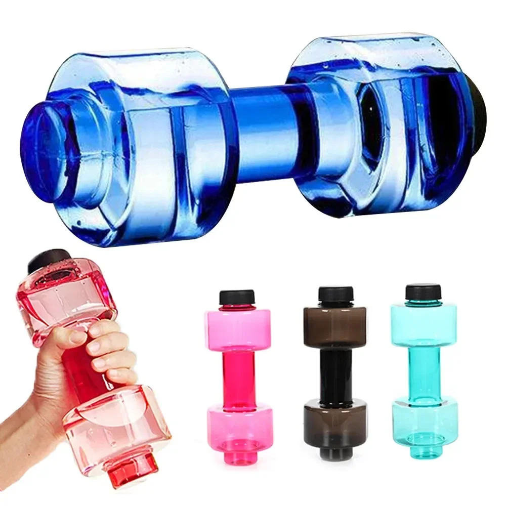 500ML 2Pcs Dumbbell Cup Sports Water Bottles Leakproof Portable Plastic Bottle Home Gym Fitness Equipment Unisex Black Red