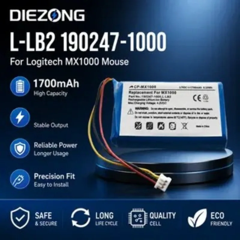 Persistent standby Fast Shipping 1700mah 3.7v L-LB2 190247-1000 Battery for Logitech MX1000 Mouse High-Performance Fast Charging