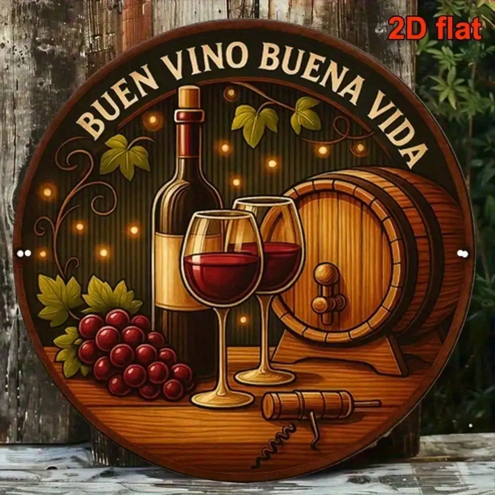 Letrero Metálico Vintage de Bodega Española, Arte Rústico para Pared de Bodega, 8x8 Pulgadas con Botella de Vino, Copas, Uvas y Velas