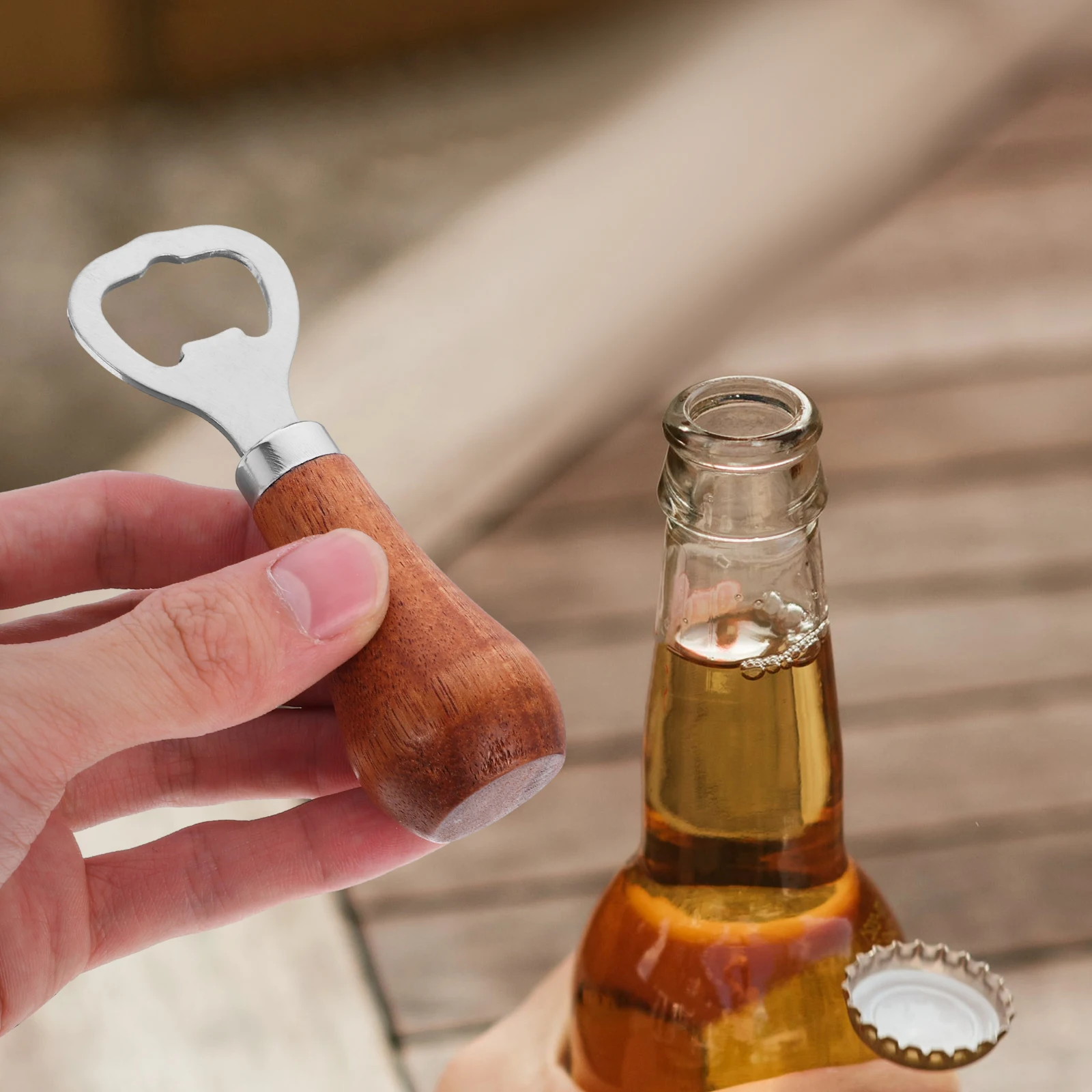 

2pcs Rose Acacia Wood St Bottle Manual Beer Opener Manual Beer Opener Home Bar Party Gift Idea Kitchen Gadget