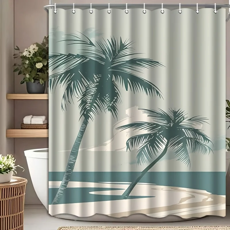

Luxury Tropical Palm Tree Shower Curtain Waterproof Beach Bathroom Decor Resort Style Curtain Liner 180x180cm Home Accent
