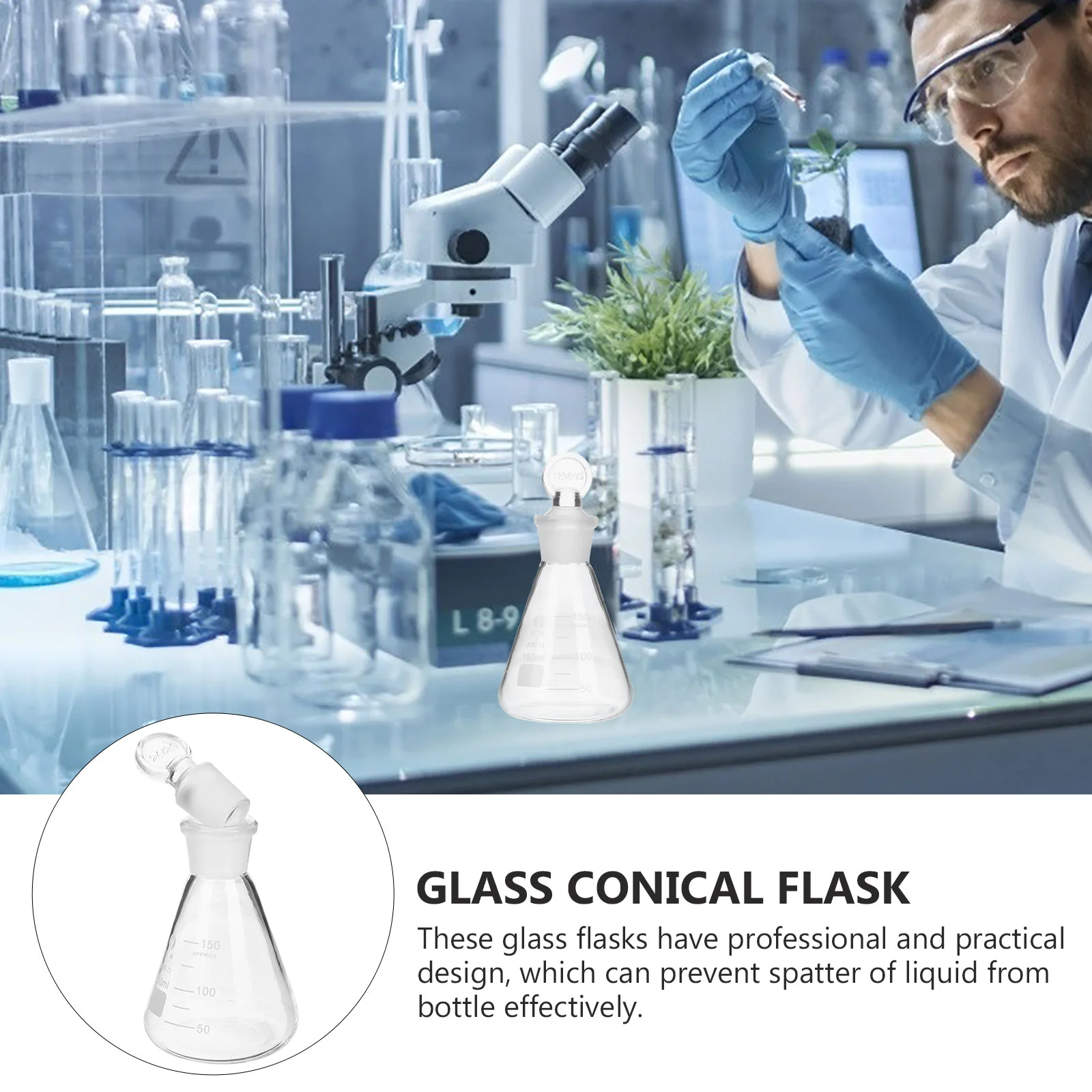 Erlenmeyer Flask with Stopper Glass Conical Chemical for Experiment Chemistry Glassware Laboratory Shakes