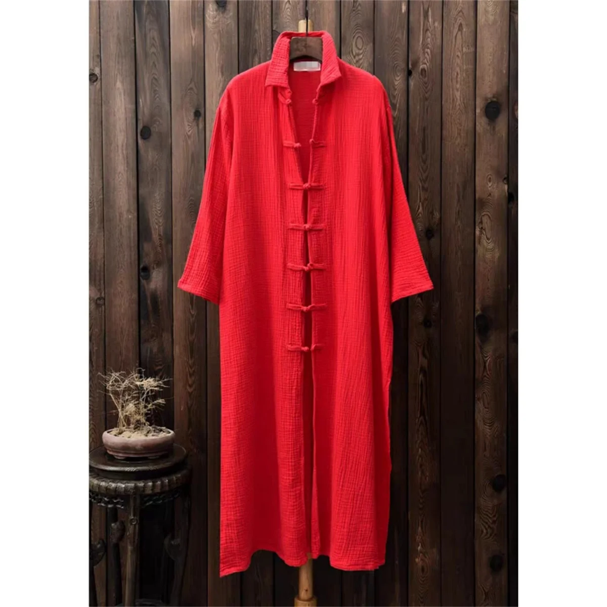 Abito Lungo in Cotone e Lino Stile Cinese, Vestito Estivo Casual da Donna, Taglia Grande, Tinta Unita, Cardigan Vintage a Maniche Lunghe
