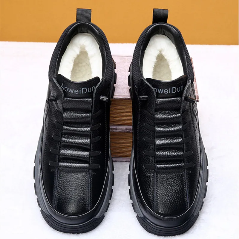 

Shearling Leather Lined High Top Snow Boots For Men Winter Waterproof Slip Resistant Warm Casual Shoes