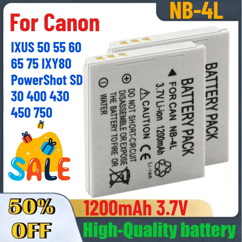 

NB-4L 1200mAh 3.7V High-Quality Lithium Camera Battery For Canon IXUS 50 55 60 65 75 IXY80 PowerShot SD 30 400 430 450 750