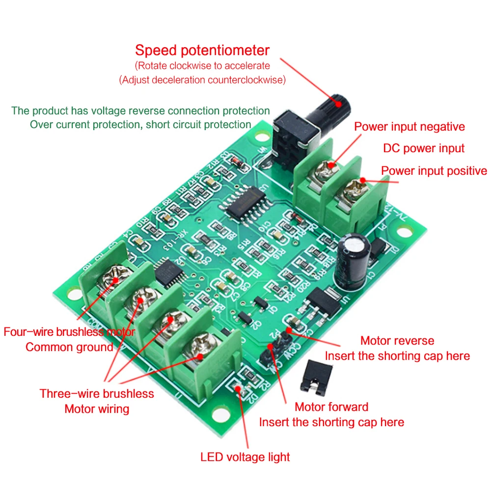 5V 12V Brushless DC Motor Driver Controller Board with Reverse Voltage Over Current Protection for Hard Drive Motor 3/4Wire