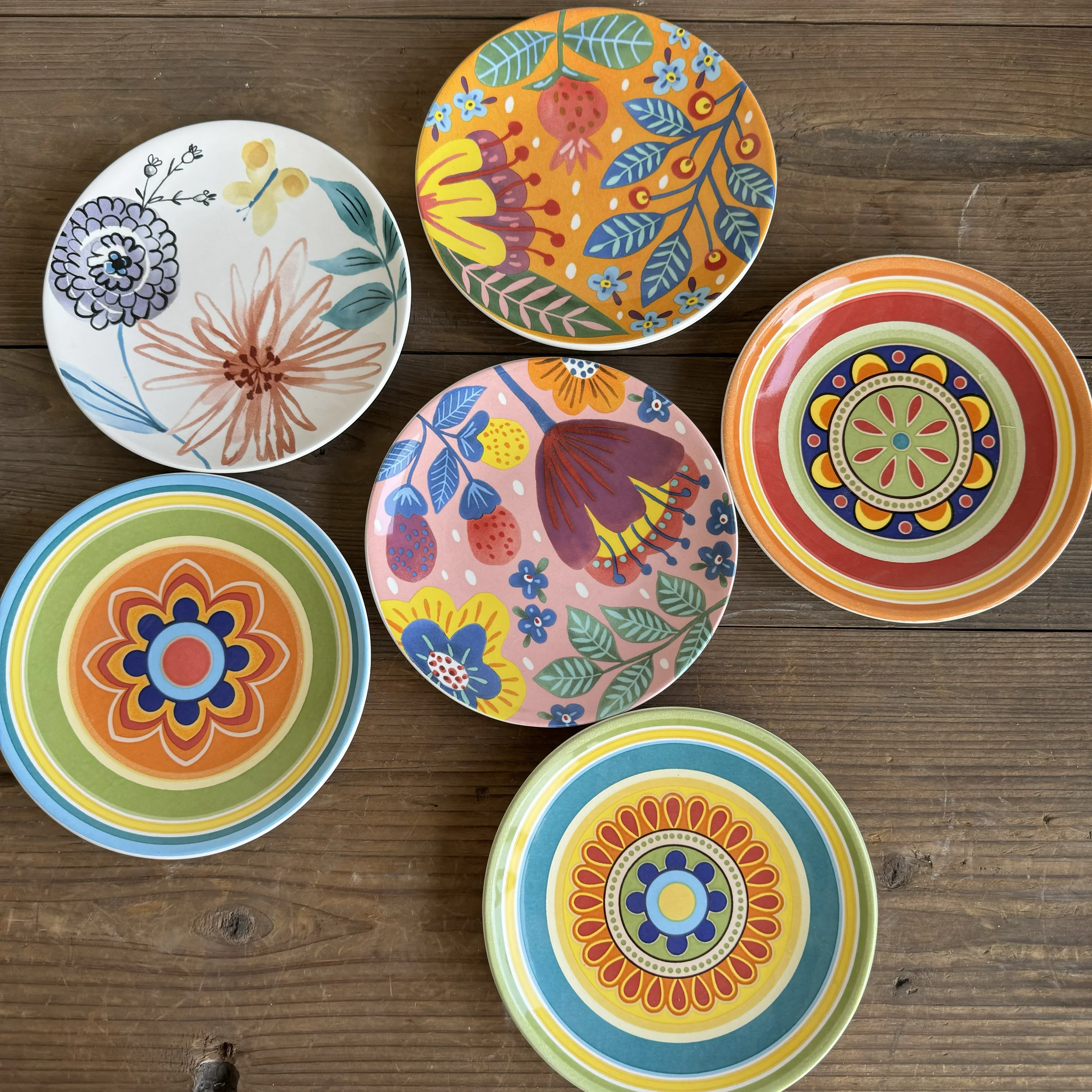 

15cm Small Ceramic Plate round Bone China Tea Snack Dried Fruit Plate American Style Underglaze Color Plant Floral Pattern