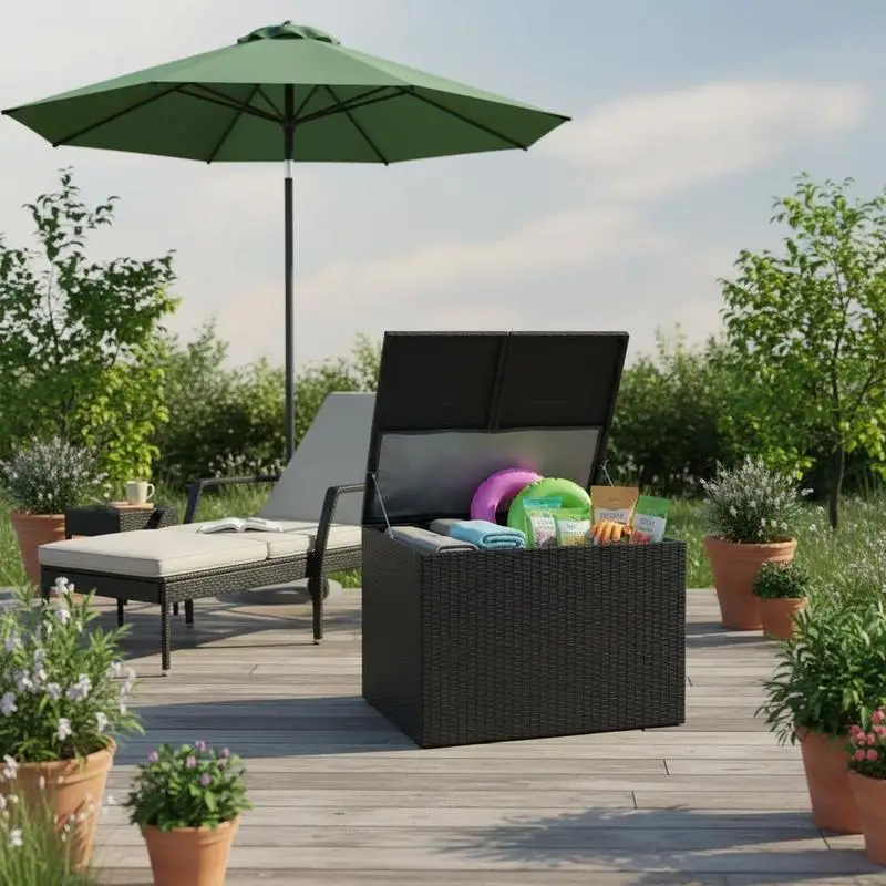 Caja De Almacenamiento Para Jardín De Resina Trenzada Negra De 291L Con Bolsa Impermeable, Estructura De Acero – Ideal Para Cojines Y Accesorios — -57%, 195€ Coupon, from 147.10€ – 57% descuento – €147.10