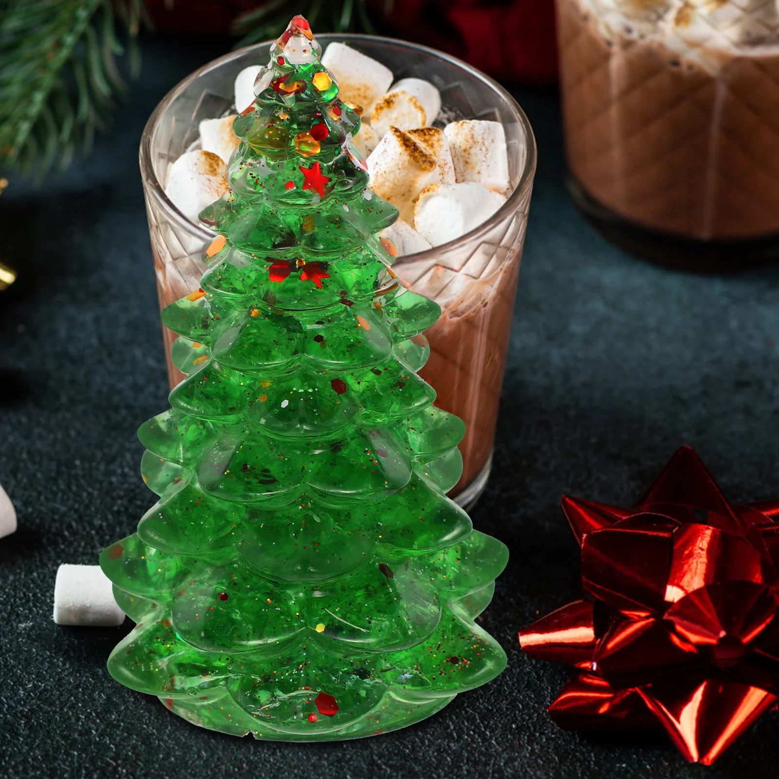 

Resin Mini Xmas Tree Decorative Desktop Ornament Small Christmas Tree Craft Holiday Table Decor Christmas Party Supplies