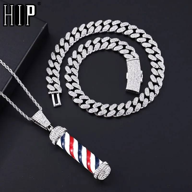 HIP HOP Bling Iced Out 3D Barbershop Hairdresser Pendants Cuban Necklace Chain for Women Men Shiny Necklace Rappers Jewelry