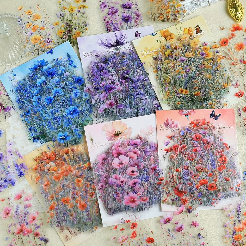 Journamm 40 Stück Blumen-Aufkleber, PET-Materialien, Verzierungsaufkleber für Scrapbooking, Junk Journal, Tagebuch, Album, Collage-Aufkleber
