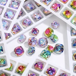 8mm Glitter Glass Rhinestones Cushion Glass K9 Crystal Pointback Nail Art Crafts Glue On Stones Jewelry Accessories