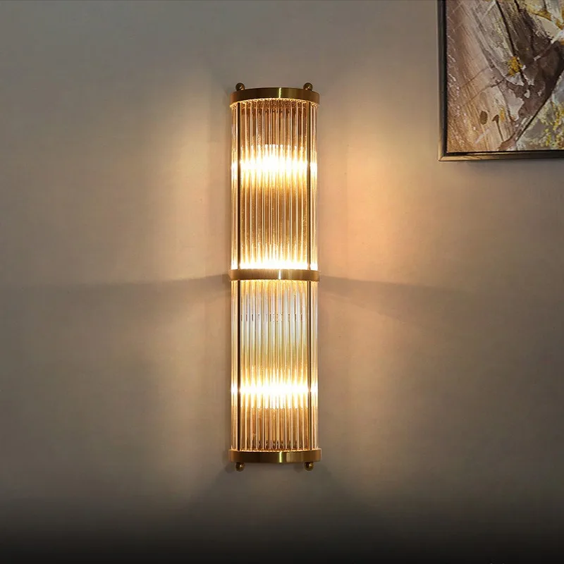 

American style luxury crystal wall lamp Nordic stainless steel living room staircase minimalist interior bedroom bedside lamp