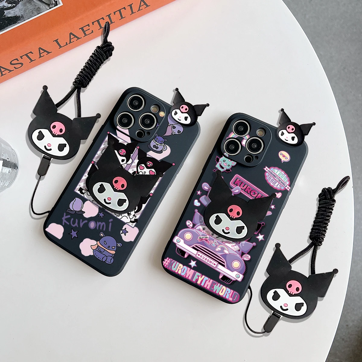 For OPPO A15 A94 A54 A55 A53 A74 A96 A57 A17 A58 A78 Realme C55 C53 C35 C30 C21Y C11 C33 Driving Kuromi Case With Holder Rope