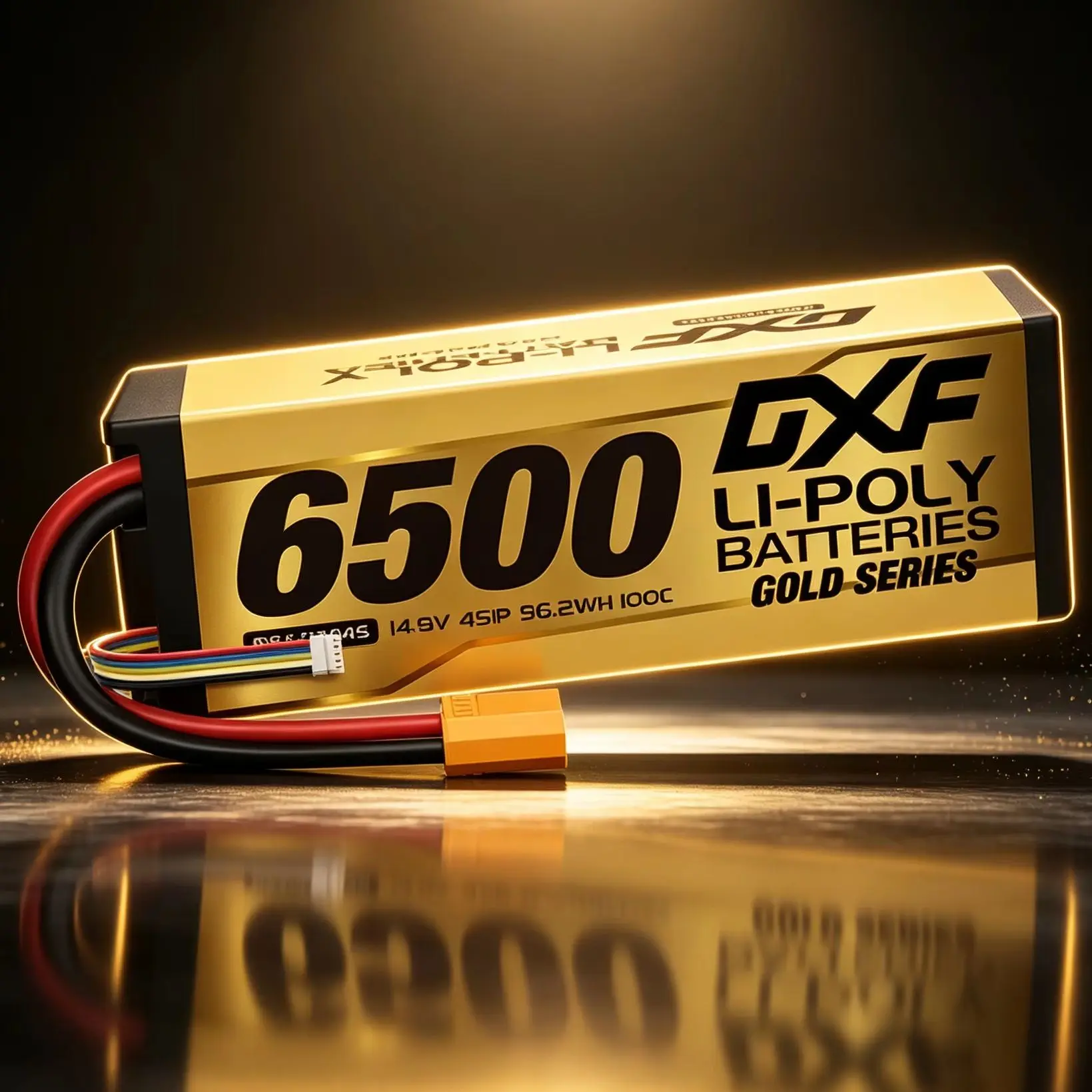 Batterie Lipo 4S 14.8V 6500mAh 100C avec connecteur XT90, version dorée, série Racing, boîtier rigide pour voiture RC, camion, truggy, buggy 1/8