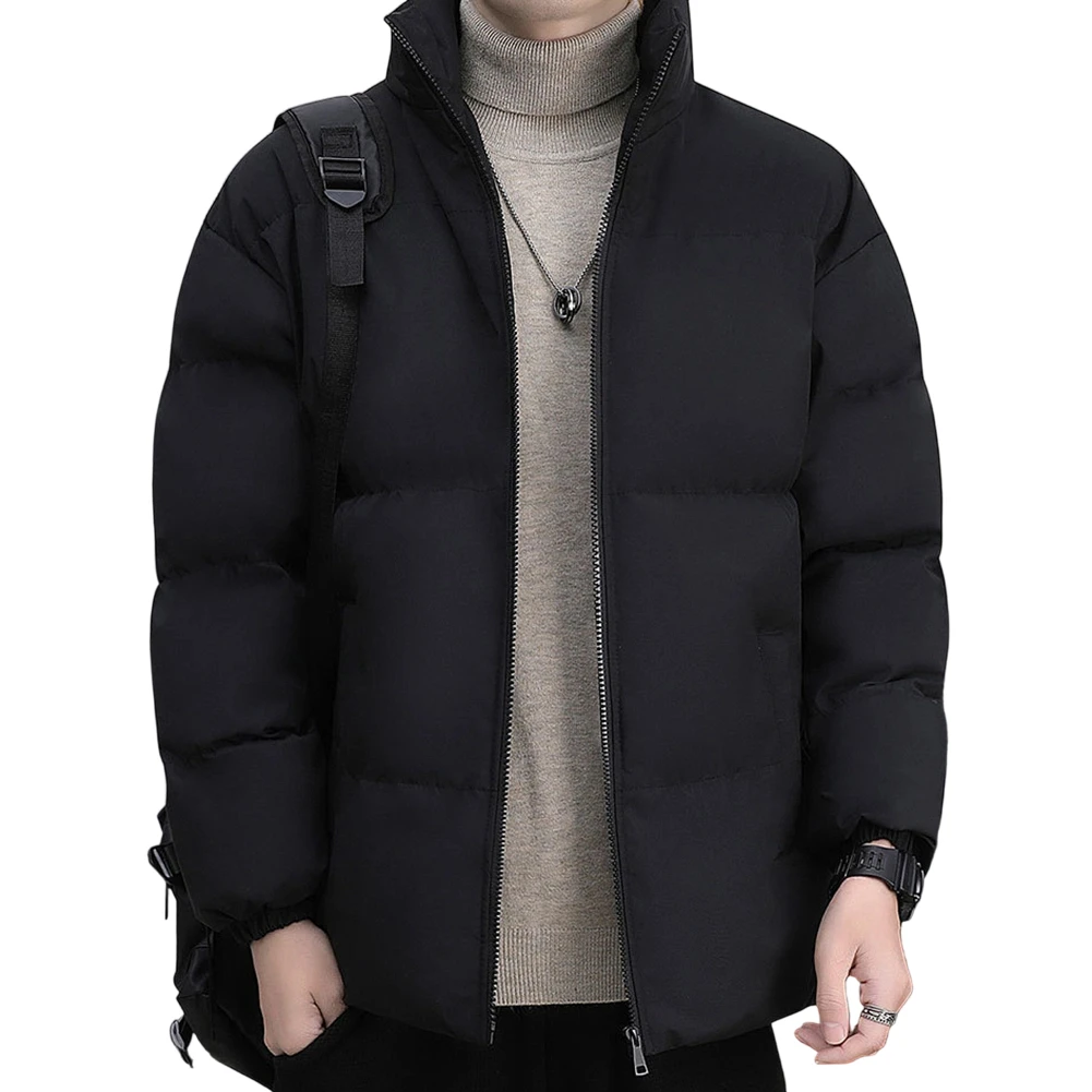 

Повседневная теплая куртка-парка больших размеров для мужчин, утолщенная однотонная верхняя одежда с воротником-стойкой, пальто, подходящее для ежедневного использования