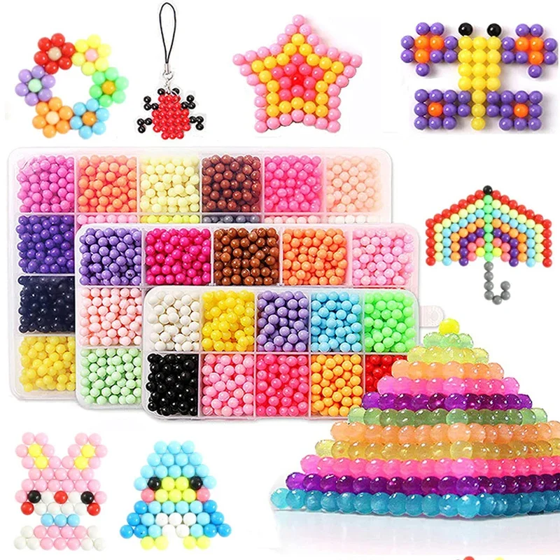 

Handmade Magic Water Fuse Beads Creative Beads DIY Art Crafts Toys Magic Water Sticky Beads Sensory Toys Set with Accessories