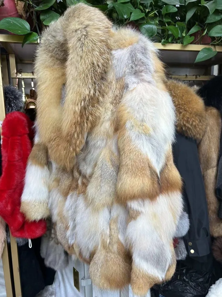 Luxury Brand Real Fur Jacket Women Winter Thick Warm Fur Coat Short Coat Windproof Chic Fox Fur Coat Big Collar Vintage New