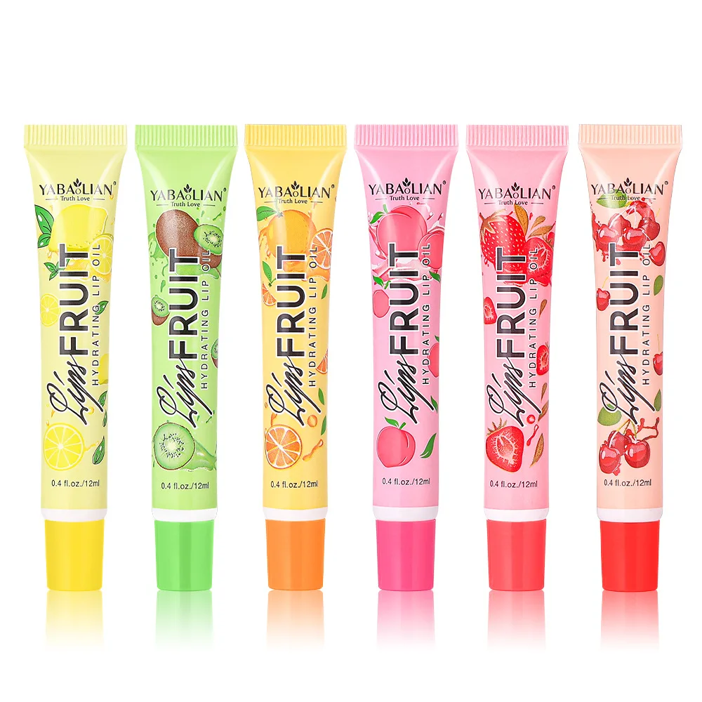 Shiny Fruit Lip Oil Gloss 6 Colors Lip Plumper Hydrating Overnight Lip Mask Non Sticky Glossy Daily Essential