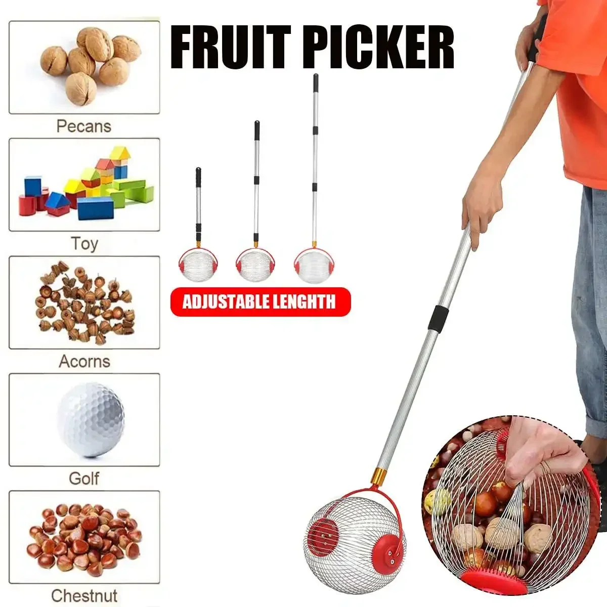 Nut Gatherer Fruit Collector Garden Nut Fruit Picker For Picking Up Walnut Chestnut Without Telescoping Pole With stick