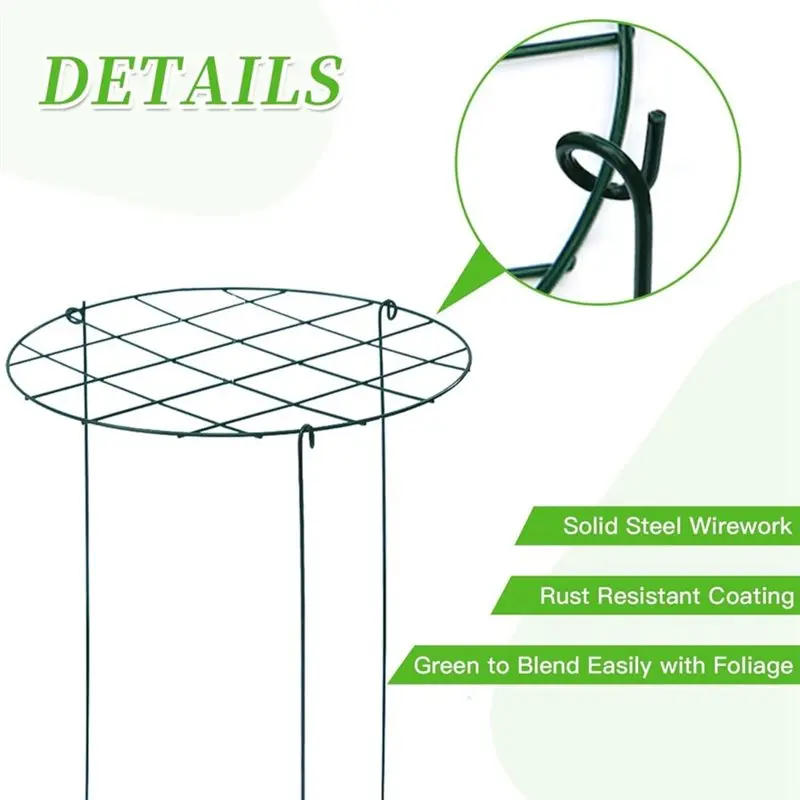 PZHI 6Pack Peony Cages and Supports, Heavy Duty for Grow Through Plant Support Ring for Garden, Metal Plant Stakes