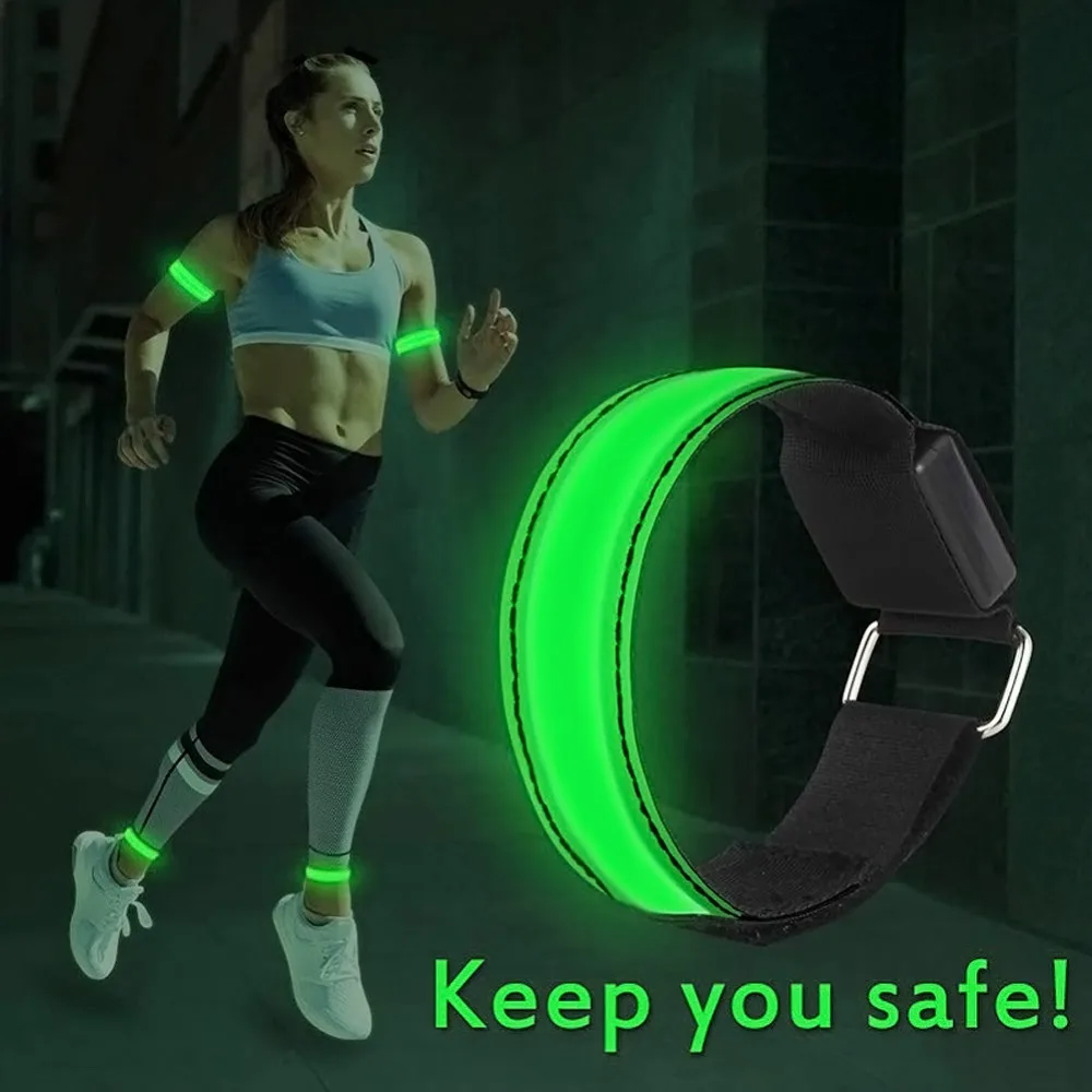 Adjustable LED armband, wristband, reflective flashing, ankle light-emitting bracelet, safety light, for slow jogging at night