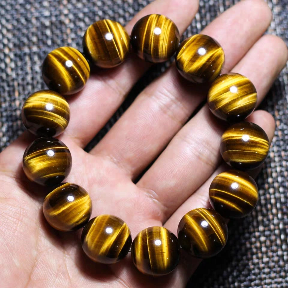 Natural Yellow Tiger's Eye Round Beads Bracelet Gemstone Woman Men 22x15mm Yellow Tiger Eye Bangle  AAAAAA