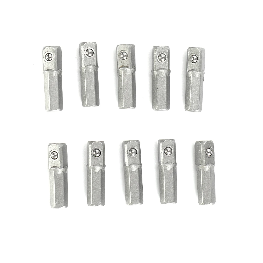 10-Pack 1/4 Inch Hex Shank To 1/4 Square Drive Socket Adapter 25mm Chrome Vanadium Steel Converter For Drill And Driver