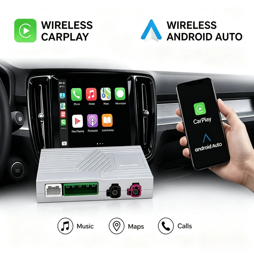 Wireless CarPlay & Android Auto Decoder Retrofit Kit for Volvo V60 V90 S60 XC40 XC60 XC90 S90 2018-2025 9inch Screen Upgrade