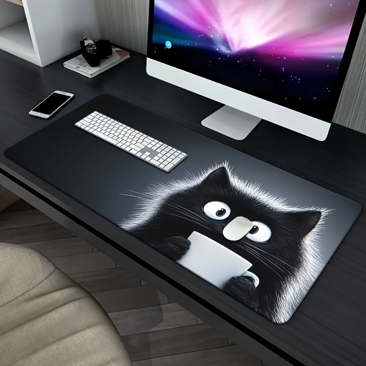 Cute Black Cat Office Gaming Desk Mat Non-Slip Rubber Base Durable Mouse Pad for PC Desktop Gift for Cat Lovers Gamers