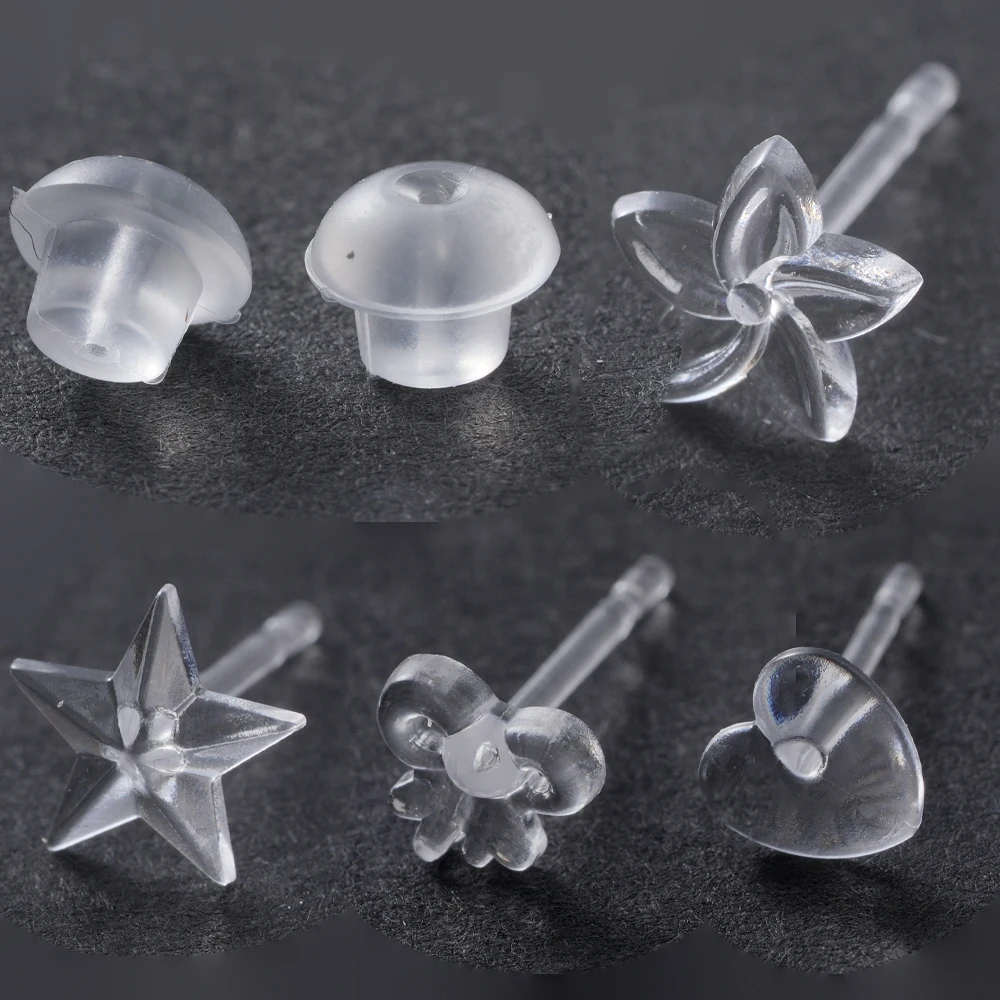 100pcs Invisible Clear Plastic Post Earrings and Backs For DIY Hypoallergenic Sensitive Ears Sports Work Jewelry Making Supplies